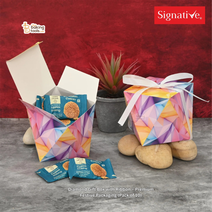 Diamond Gift Box with Ribbon – Premium Festive Packaging (Pack of 10) #1625